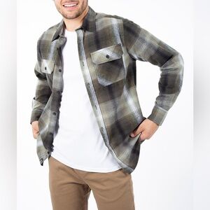 Projek Raw Bodhi Soft Khaki Flannel Plaid Button Up Shirt